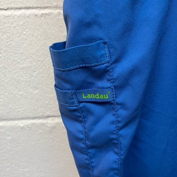 Landau Scrub Blue Pants with Green Drawstring - Picture 2 of 5